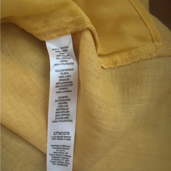Chico’s Women’s 100% Linen Lace Yellow Mustard Tunic Top Blouse Shirt Sz 3 XL/16 - Picture 15 of 16